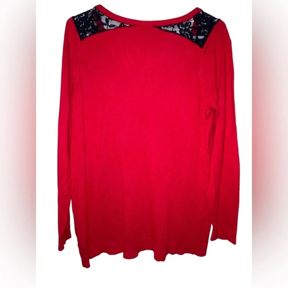 Torrid Plus Black Lace Inset Long Sleeve Sweater Top Red Size 1X Holiday Wear - Picture 2 of 5